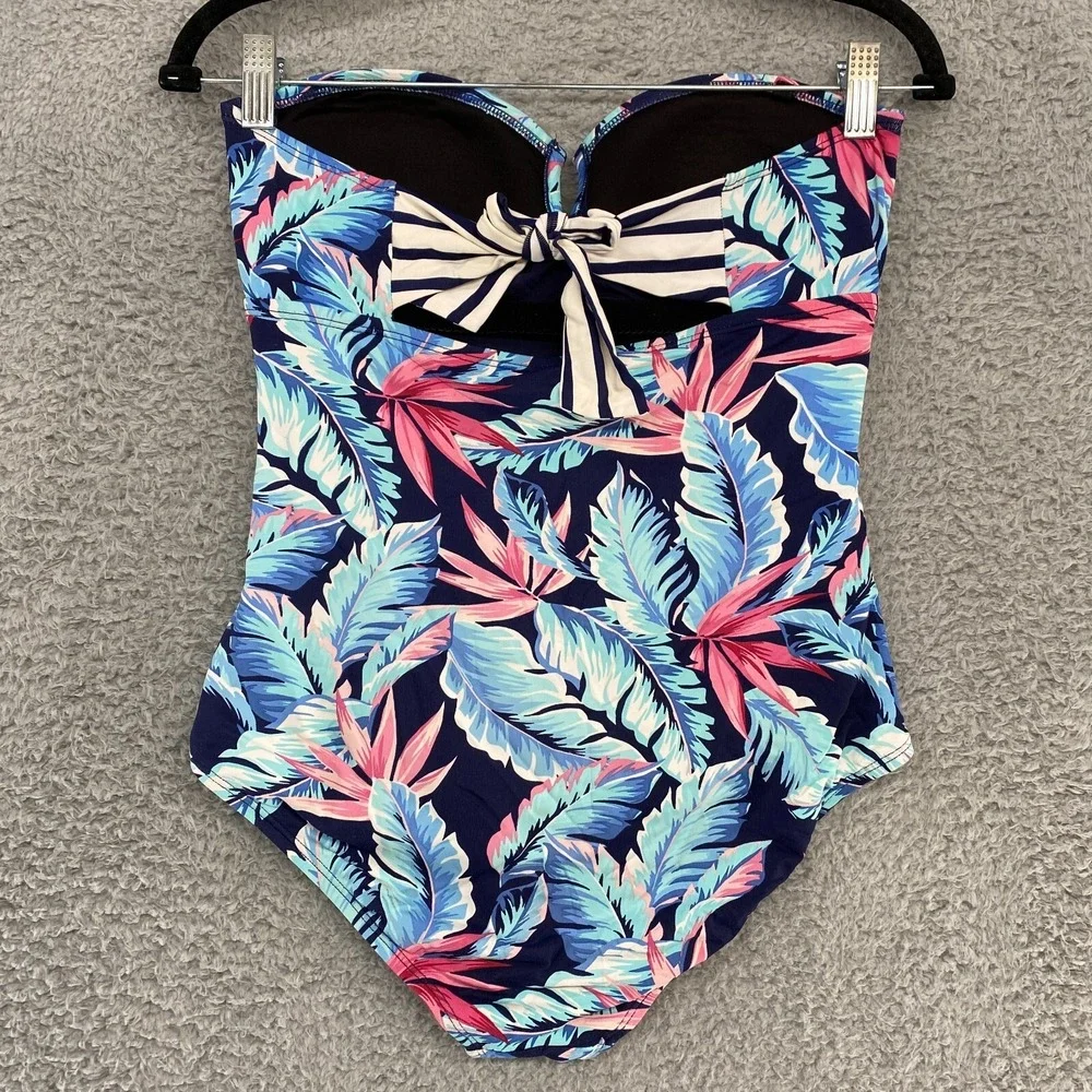 Tommy‎ Bahama Swimsuit Womens 8 One Piece Floral Strapless Bandeau Tropical Blue